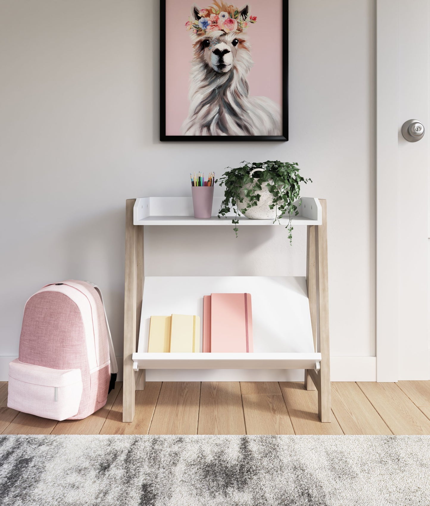 Blariden - Small Bookcase - White / Tan