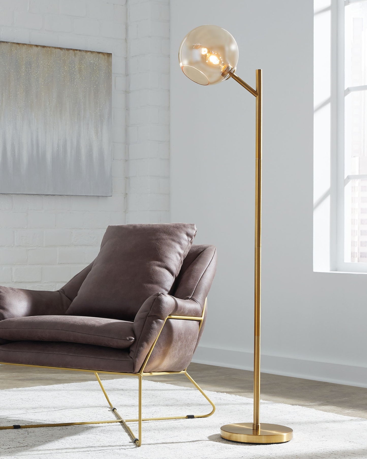 Abanson - Metal Floor Lamp - Amber / Gold Finish