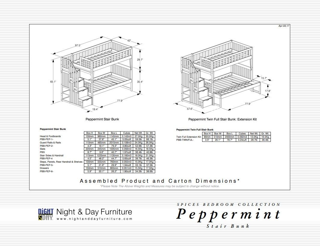 Peppermint Twin/Full Staircase Bunk