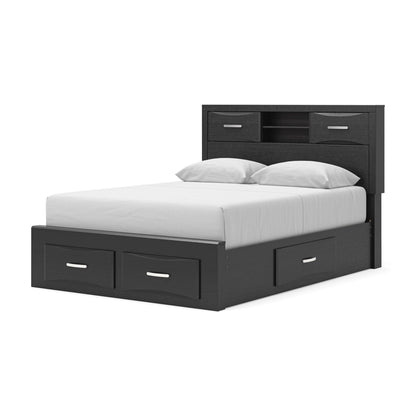 Stabotta - Queen Bookcase Bed With Storage Footboard And 2 Under Bed Storage Units - Black