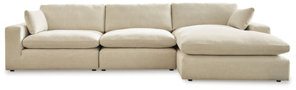 Elyza - 4 Pc. - Right Arm Facing Corner Chaise 3 Pc Sectional, Ottoman - Linen