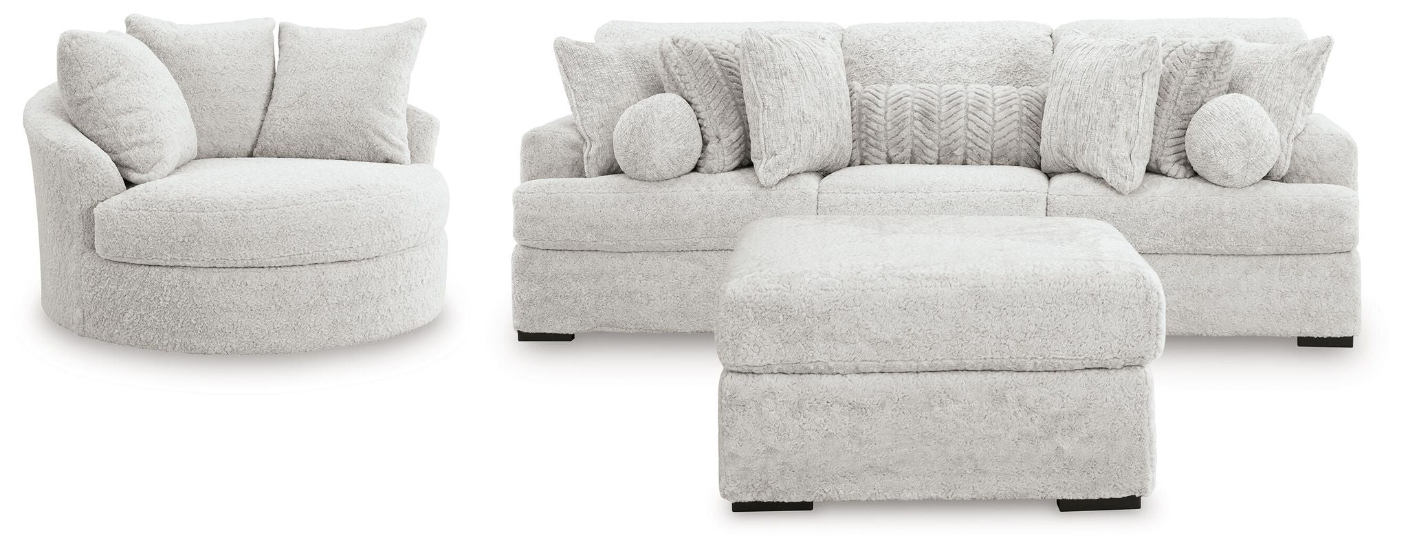 Cuddle Plush - 3 Pc. - 3-Piece Sectional, Chair And Ottoman - Arctic ...