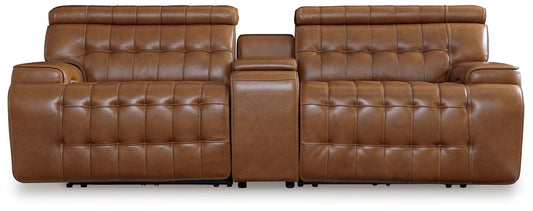 Temmpton - 3-Piece Power Reclining Sectional Loveseat With Console - Chocolate